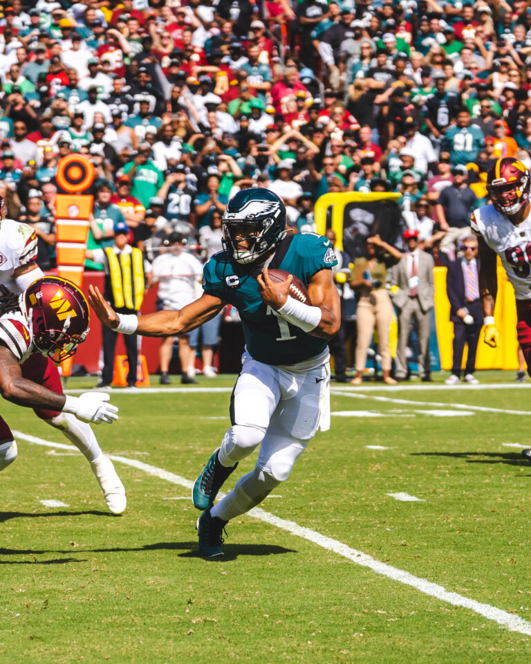 Jalen Hurts wearing his Philadelphia Eagles uniform.